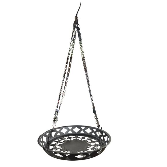 Black Metal Hanging Planter Basket with Decorative Chains Indoor Outdoor Rustic - Picture 1 of 6